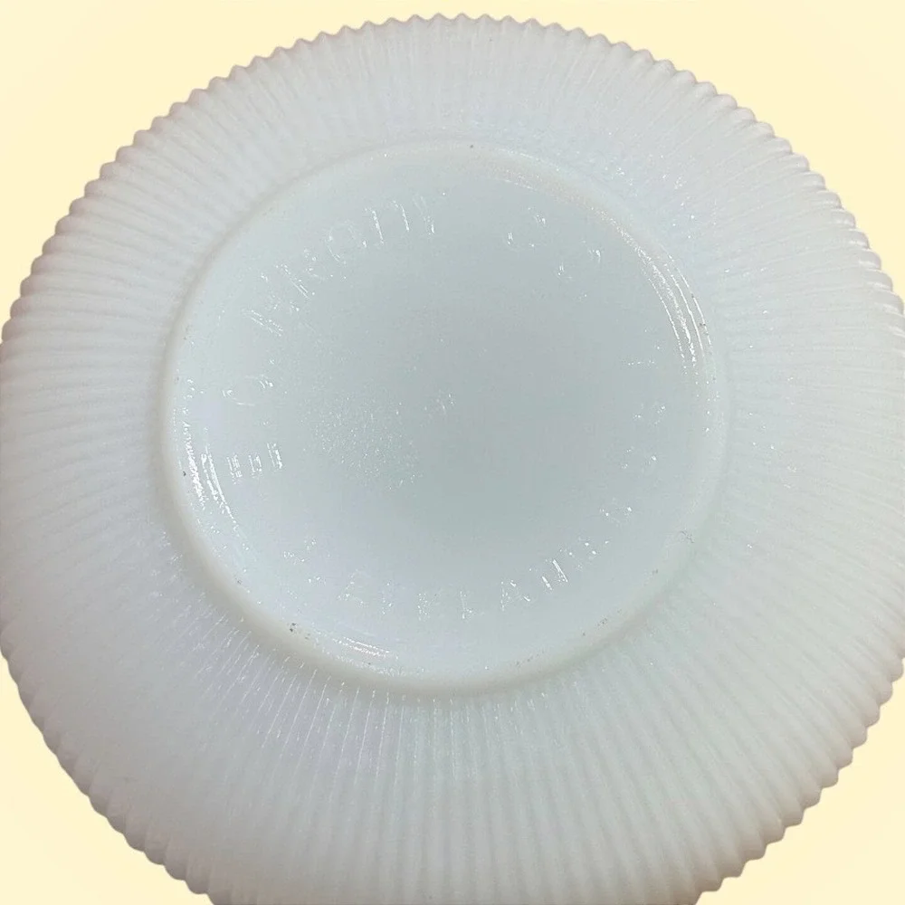 Vintage EO Brody Co White Milk Glass Ribbed Bowl Cleveland OH Mid Century Modern